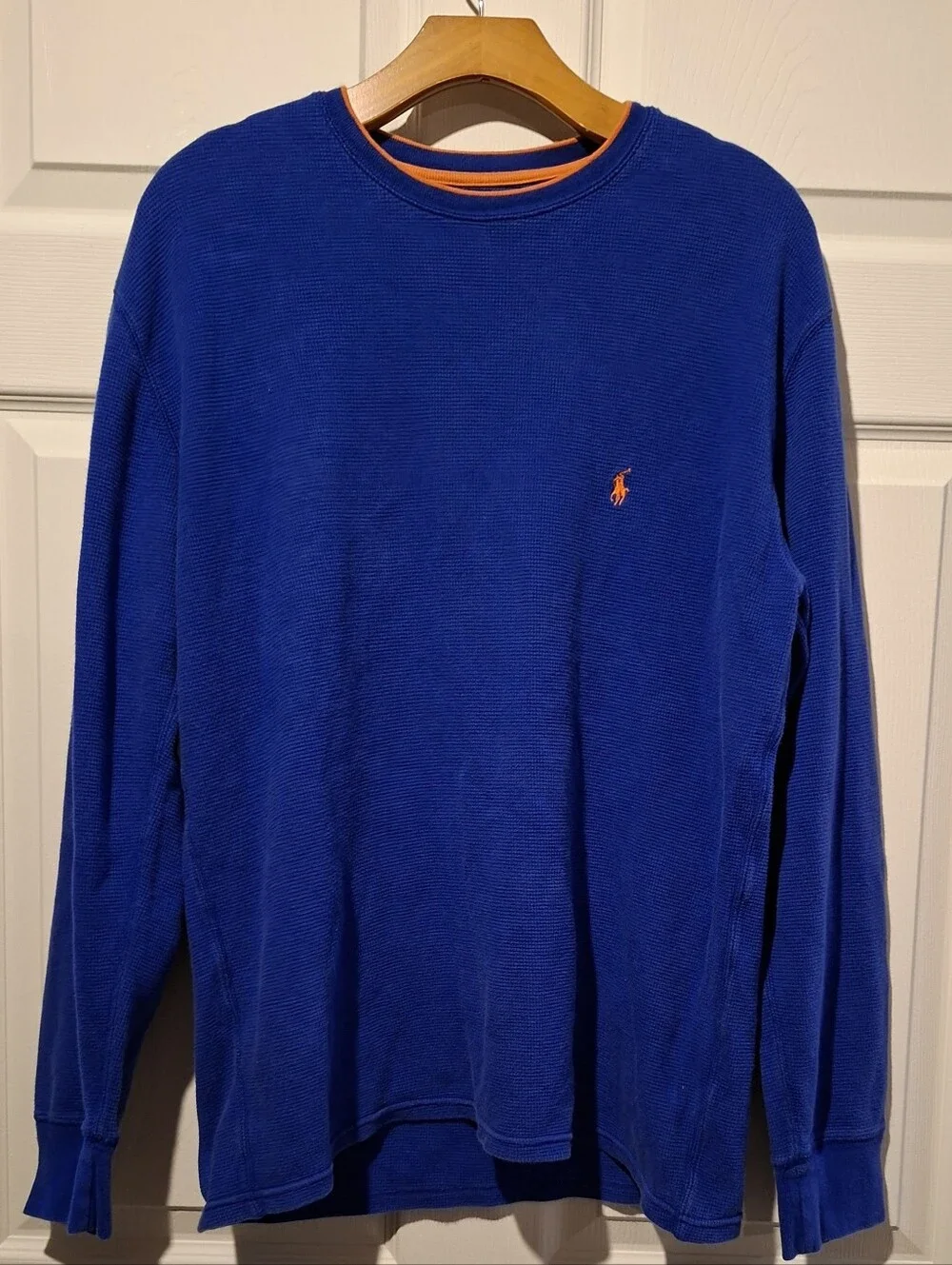 Polo Ralph Lauren Men's XL Blue Orange Waffle Knit Thermal Long Sleeve